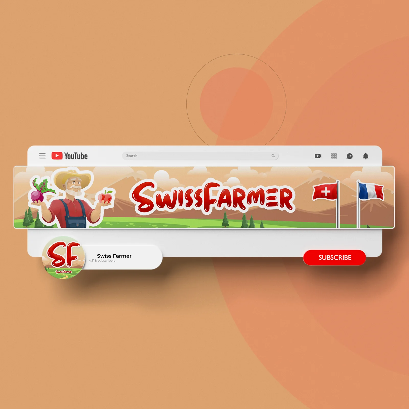 SwissFarmer — Page de chaîne — bannière, avatar et mise en situation